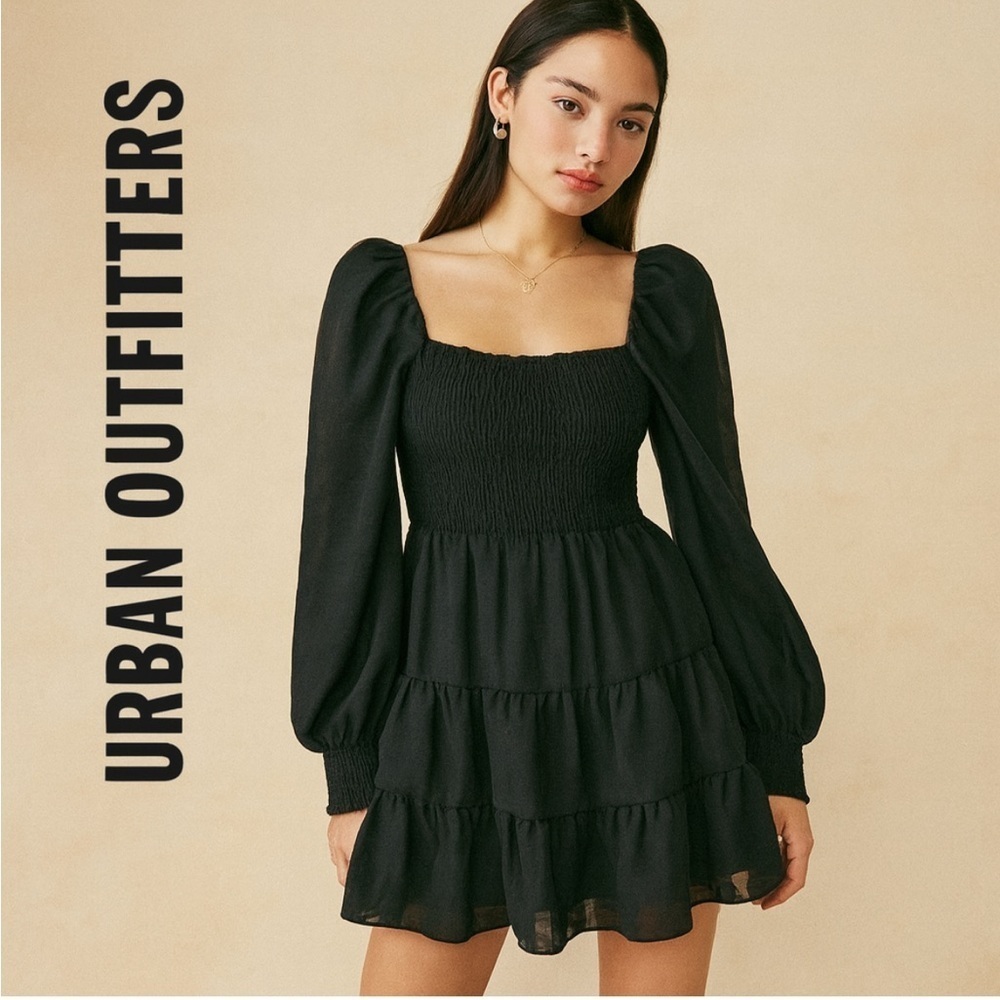 Urban Outfitters Black Long Puff Sleeve Mini Dress Size Small Petite